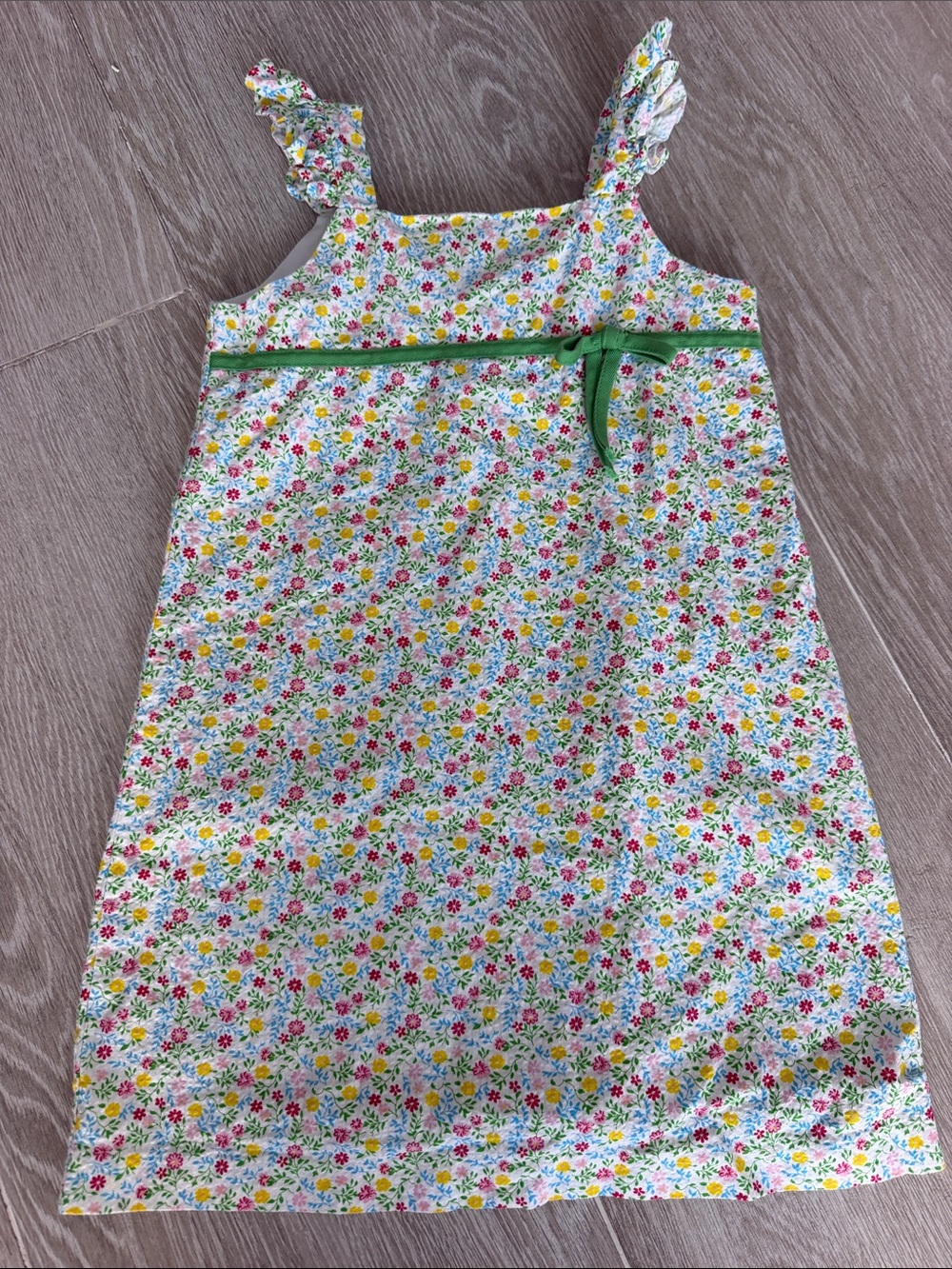 Little English Floral Sundress with Green Ribbon